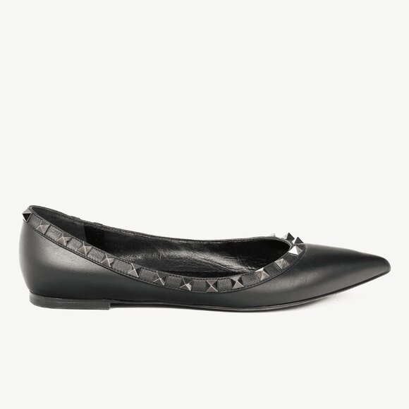 Valentino Garavani Nero Rockstud Noir Leather Flats